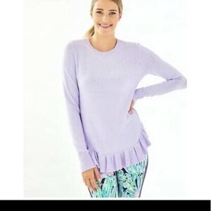 Lilly Pulitzer Estela Sweater Light Lilac Verbena Ruffle Hem Purple Top M